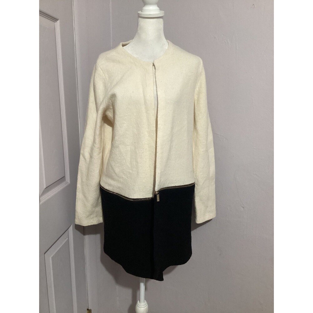 Karl Lagerfeld Wool Blend Cardigan Two Toned Womens Small Zipper Accent